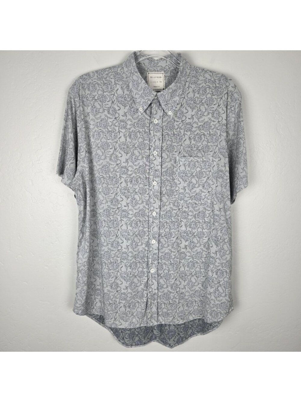 Billy Reid Button Down Shirt Short Sleeve Reversed Print Pale Green Size L